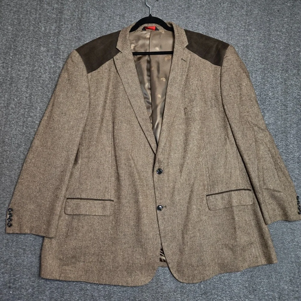 Linea Uomo Luxury Tweed Blazer Sport Coat Sz 56 Long Wool Shoulder‎ Patch